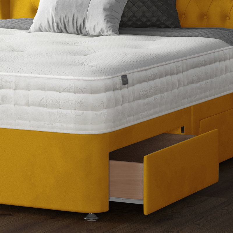 Mandalay Divan Bed Base, Single, Turmeric, 2 Right Drawers