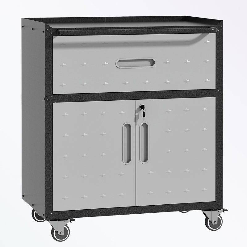 Metal Storage Cabinet with Wheels, one drawer and cabinet