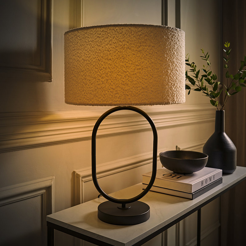 Demetry Metal Table Lamp, Cotton / Cotton Blend, Black, Cream