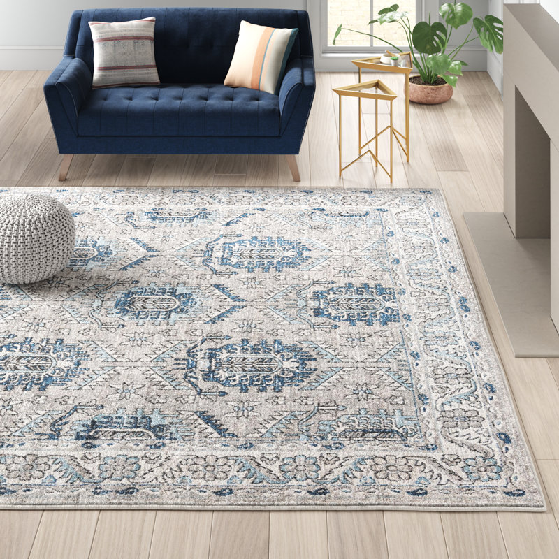 Tapis gris / ivoire / bleu Weingartner, Carré 10 pi