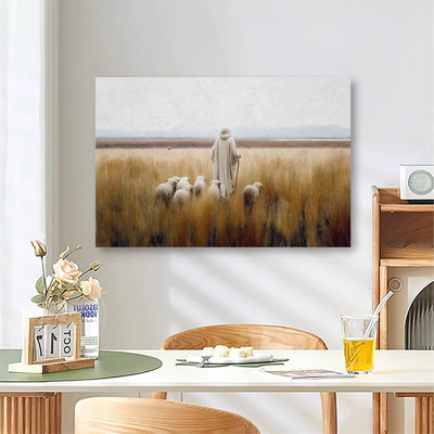 Reproduction d'art rétro sur toile tendue de style rétro, art de Jésus et mouton, pour le salon et la chambre à coucher