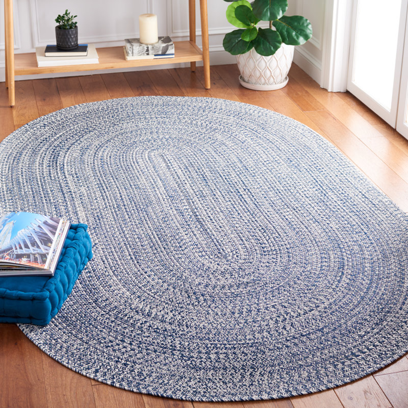 Trombetta Stain Resistant Indoor / Outdoor Area Rug , Oval 6' x 8', Dark Blue/Ivory