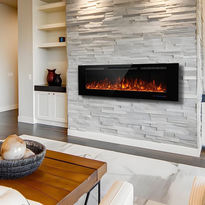 Aaeryn 84 inches Recesses and Wall Mounted Electric Fireplace inserts, 21.65" H x 84" W x 5.95" D