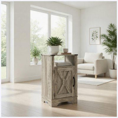 Table de chevet 16 po gris clair avec station de charge et rangement, table de chevet de chambre rustique, table de bout avec canapé