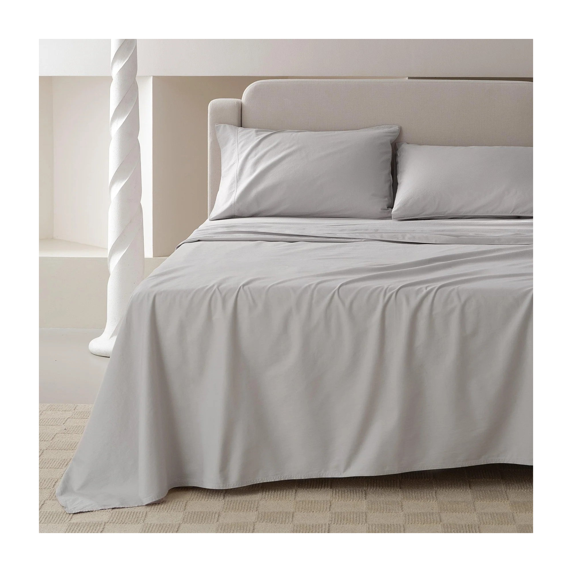 Double Stitch 100% Cotton Sheet Set, Queen Sheet Set with 2 Pillowcases, Winter Sky