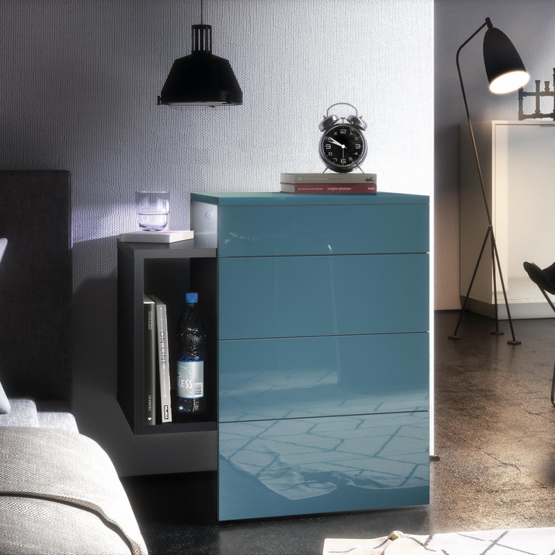 Mcardle 2 Drawer Bedside Table, Petrol, With LED Flexi light