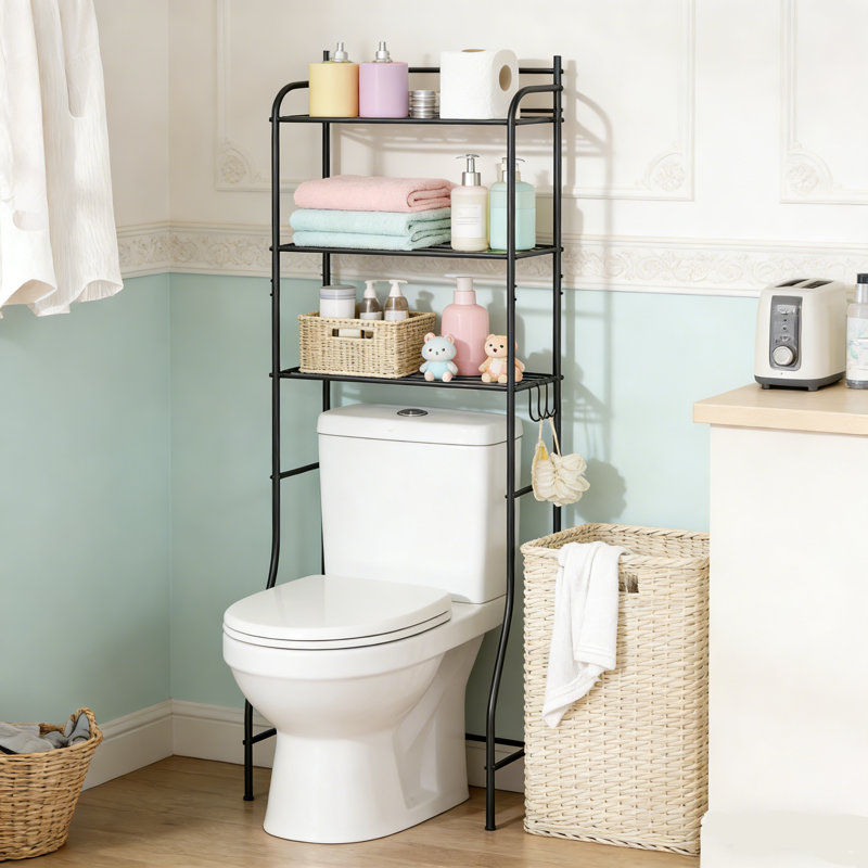 Modern Industrial 3-tier Over-the-toilet Storage Shelf – Rust-resistant Bathroom Organizer With Hooks & Toilet Paper Holder