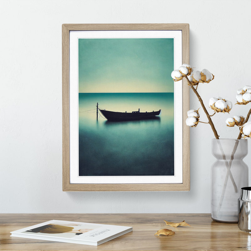 Docked Boat - Single Picture Frame Print, 34cm H x 25cm W x 2cm D, Oak