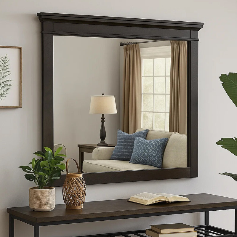 Miroir en bois, 34,75 po x 42,25 po, Gris anthracite