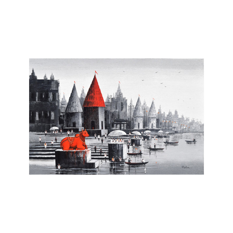 Nandi On Banaras Ghat | Acrylic On Canvas | By Reba Mandal