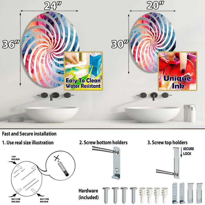 Infusion de tourbillons électriques roses et bleus - miroir décoratif vortex ovale, L 20 po x H 30 po