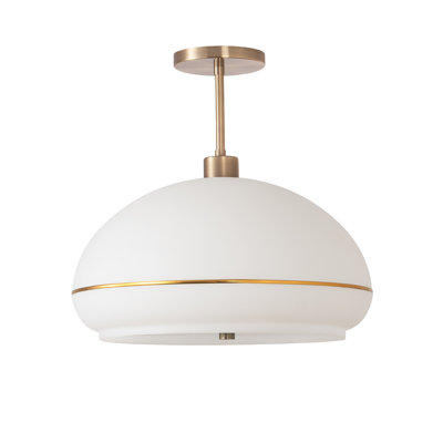 Morelli Semi-Flush Mount - Weathered Brass Steel, White Lucite Half-Dome, Dimmable, Bulb Included