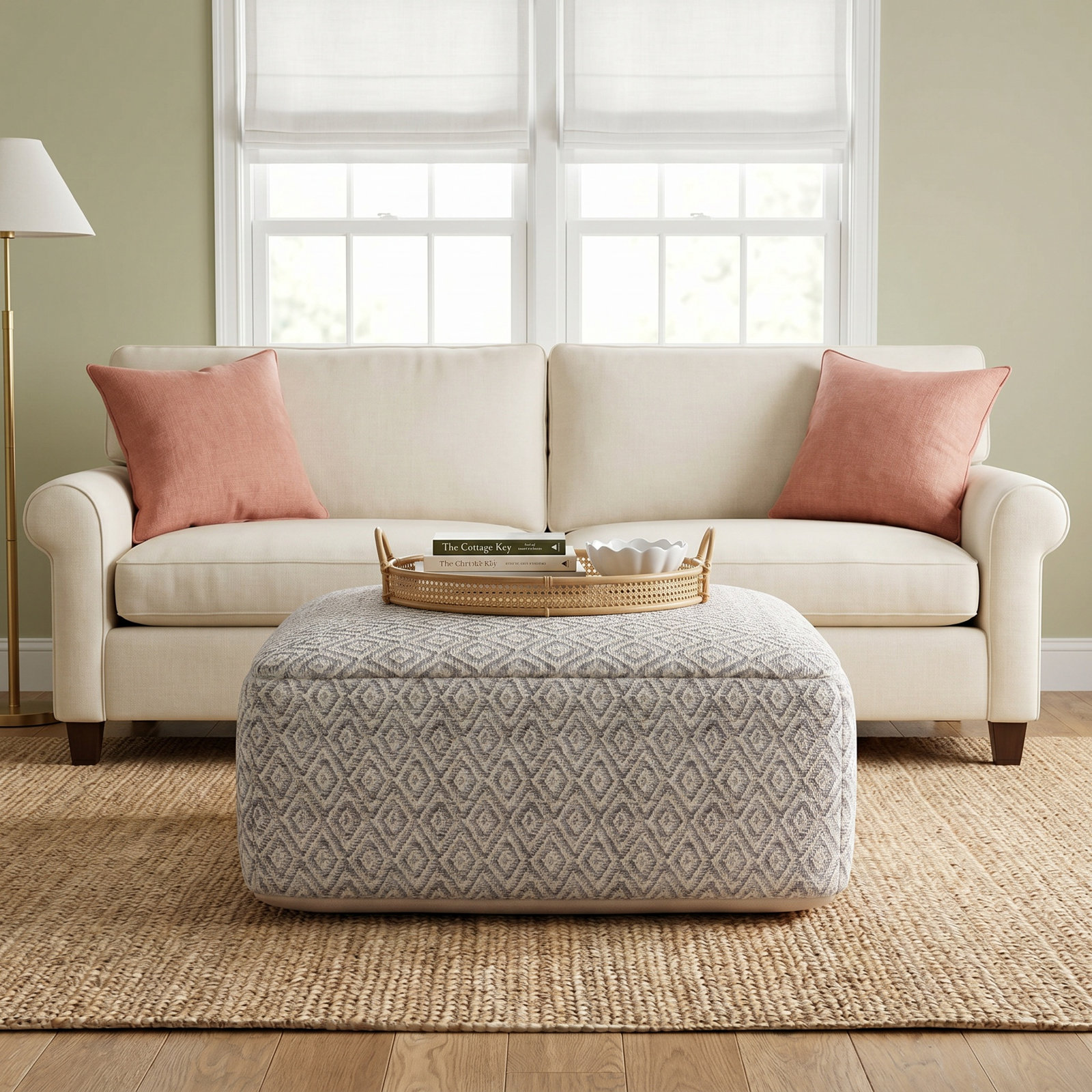 lyanola 34" Pouffe, Beige/Gray