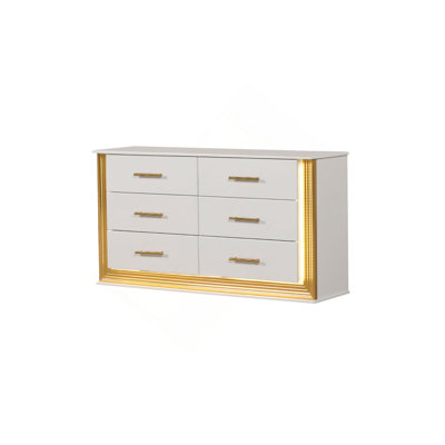 Commode à 6 tiroirs de style contemporain en bois et finition dorée (inclut seulement la commode)