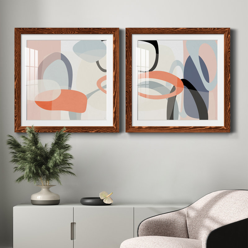 Floating On Silk I - ensemble de 2 peintures encadrées, H 27,5 po x l 55 po x P 1,5 po, Cadre en érable