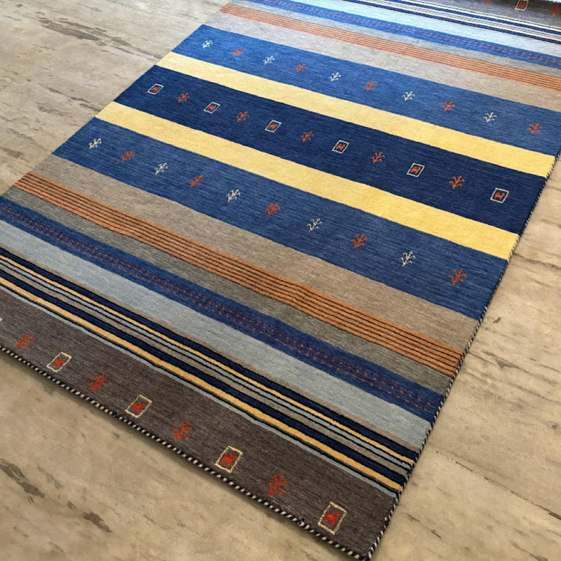 Hand Knotted Wool Striped Area Rug, Rectangle 8' x 10'