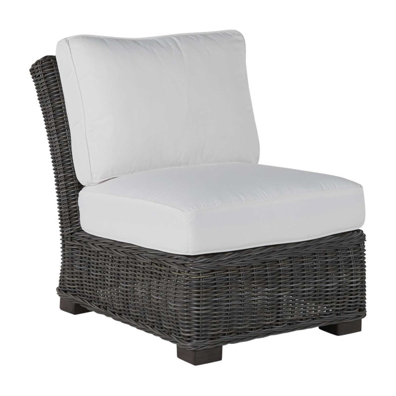 Rustic Woven Sectional Slipper Chair, Rollo Lace InsideOut® Linen, Slate Gray, Welt