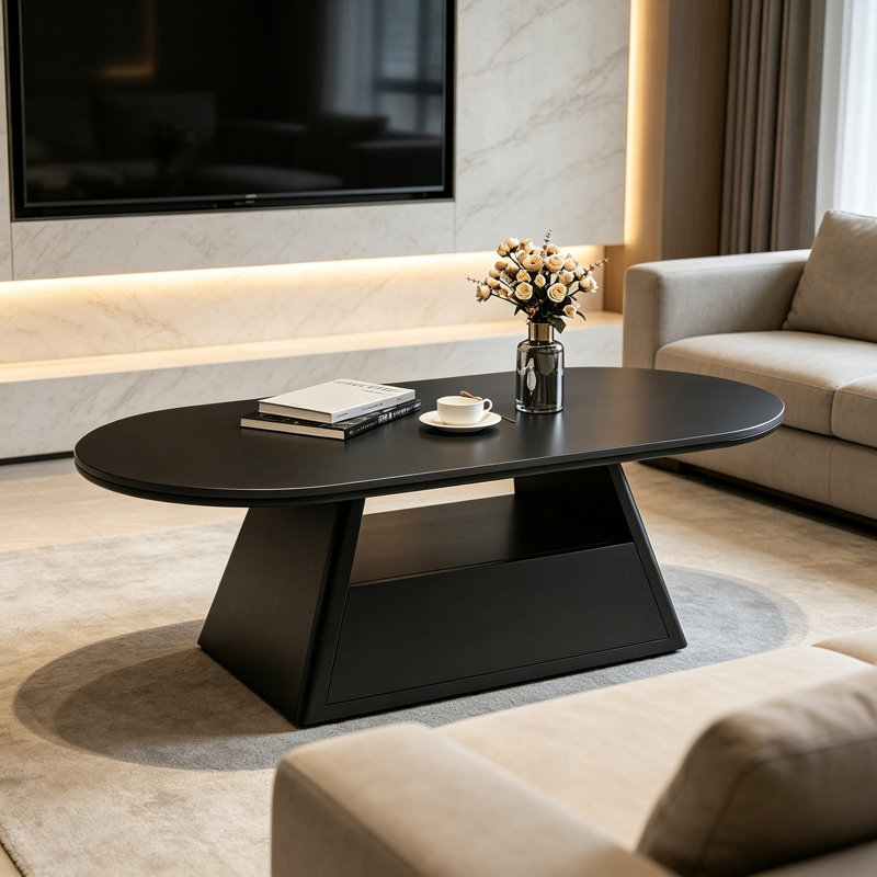 Table basse en ardoise simple avec rangement, H 15,74 po x l 51,18 po x P 27,55 po, Noir