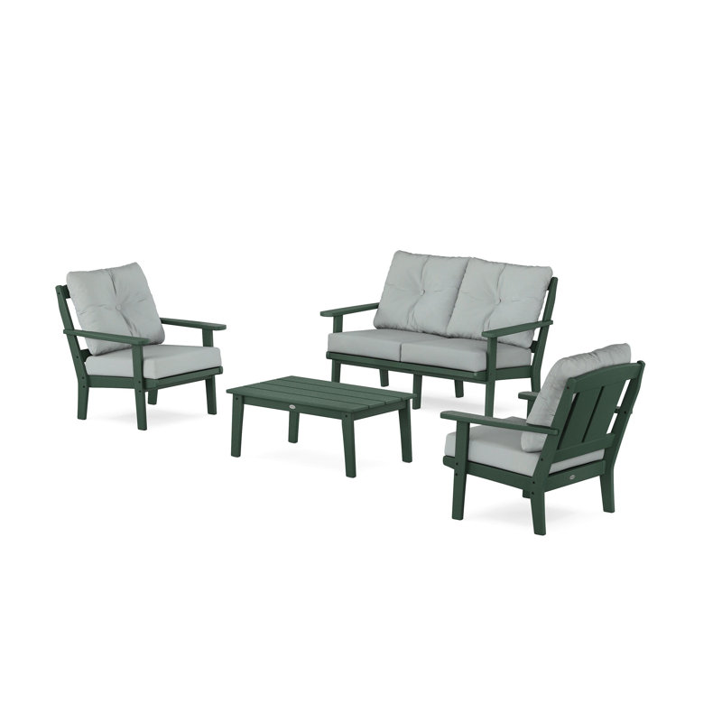 Mission 4 Piece Sofa Seating Group with Cushions, Spa, Green