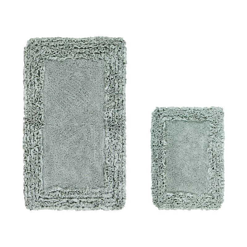 Courson Premium 100% Cotton 1775 GSM 2-Piece Bath Rug Set, OEKO-TEX® Certified, Non-Slip Spray Latex Backing, Plush Tufted Ruffle Pattern, Super Absorbent, Machine Washable Bathroom Rugs, Sage