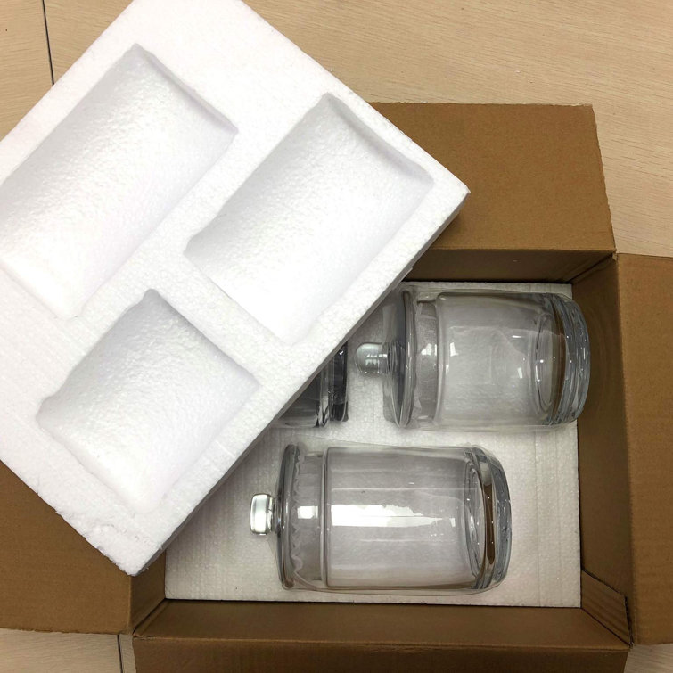 Whole Housewares Mini Glass Apothecary Jars, Bathroom Storage Organizer Canisters Set of 3