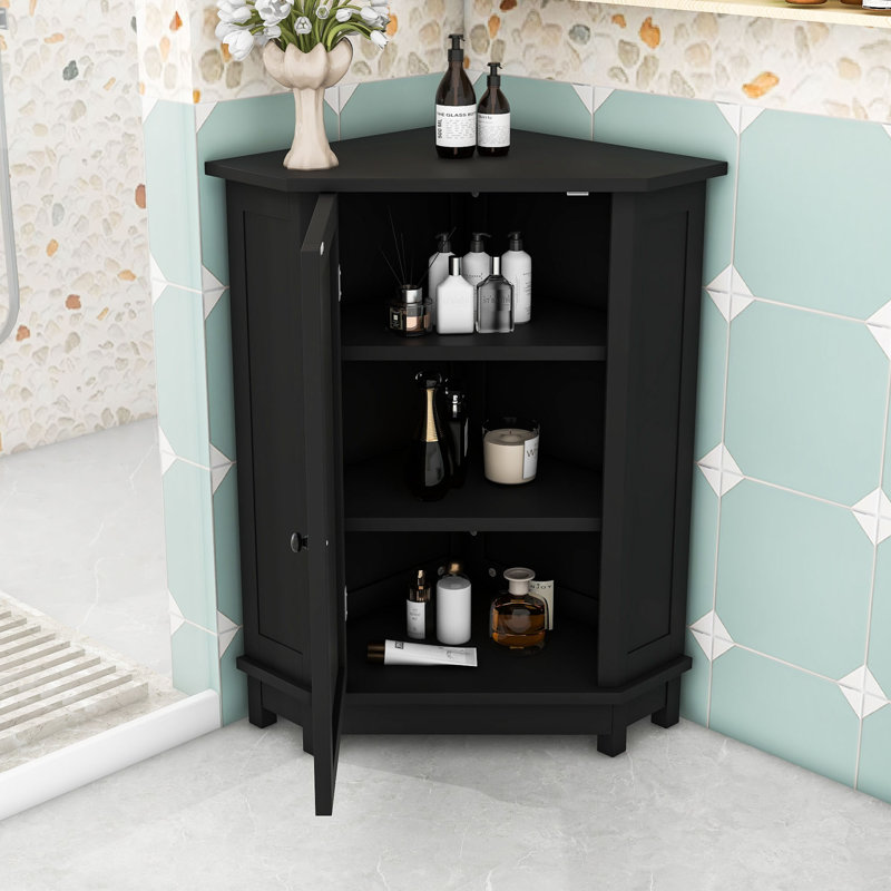 Armoire de rangement de coin triangulaire avec tablettes intérieures réglables, Noir