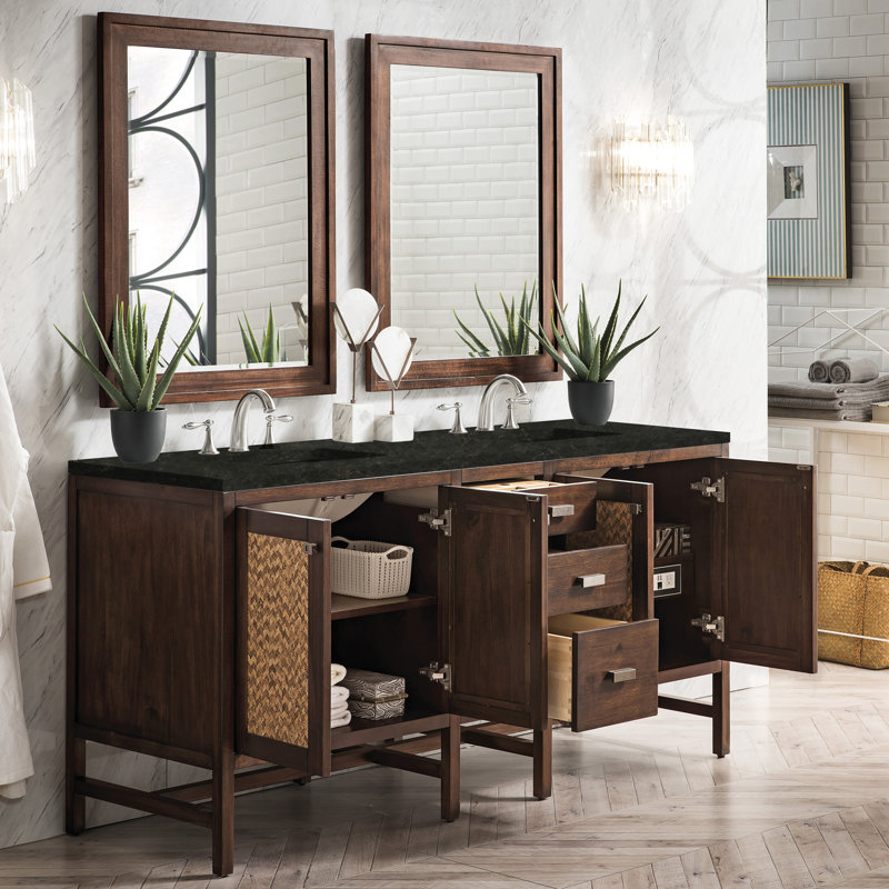 Addison 72" Double Bathroom Vanity Set, Mid-Century Acacia, Phantome Eclos, 8" Widespread