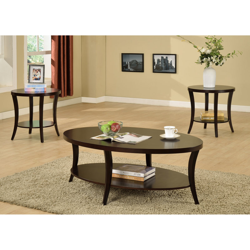 Table basse ovale avec tables de bout - Bois riche, grande surface de présentation, article 3 de choix de mobilier de maison et matériau en bois, amplement d'espace, complétez votre pièce