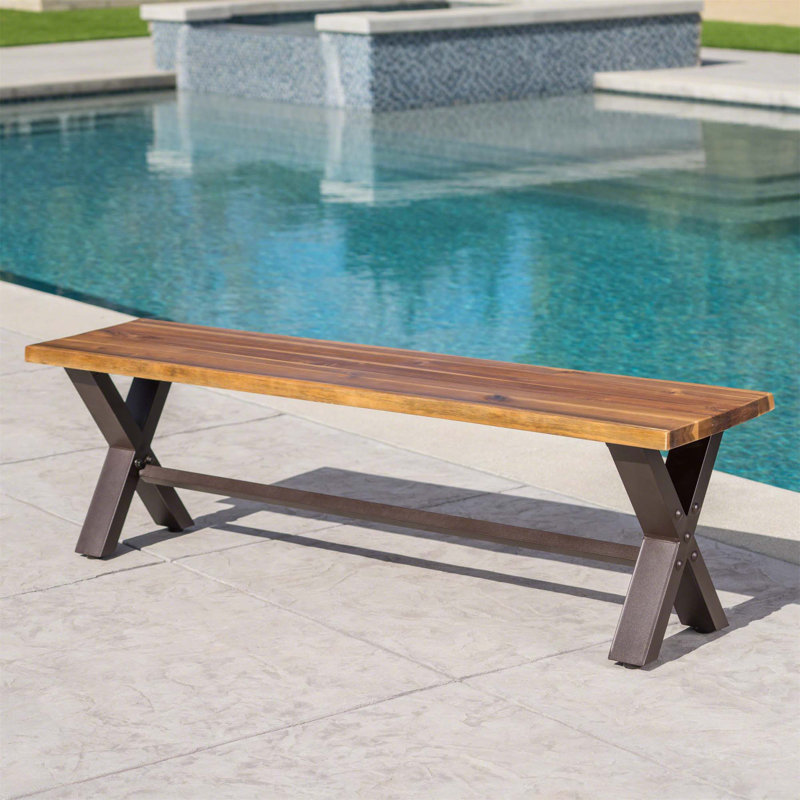 Sustainable Acacia Wood Outdoor Dining Bench in Teak Finish