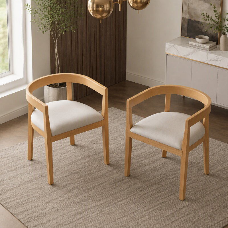 Ensemble de 2 chaises de salle à manger avec dossier incurvé et structure en bois massif, 2, Naturel, Naturel