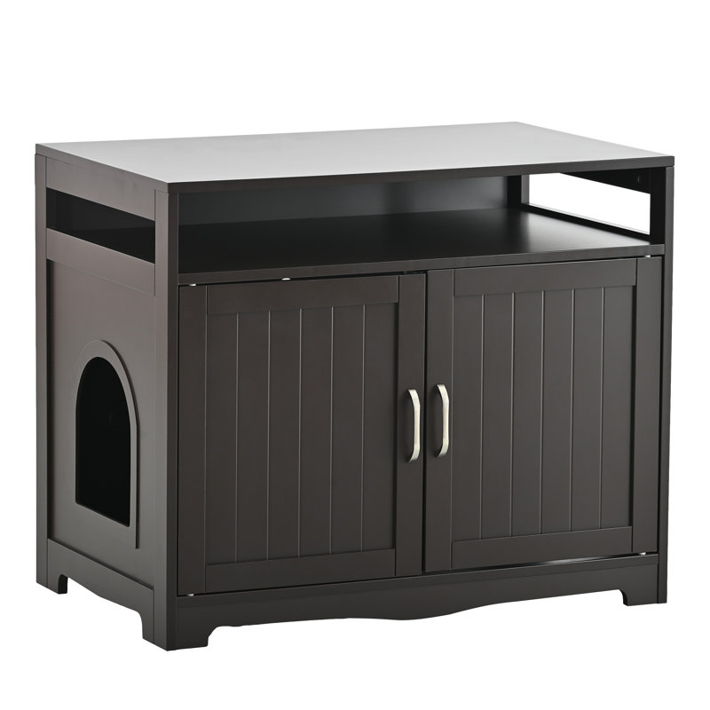 Meuble de rangement pour litière pour chat, table d'appoint avec banc de rangement pour salle de bain intérieure, grande maison en bois avec prise dissimulée