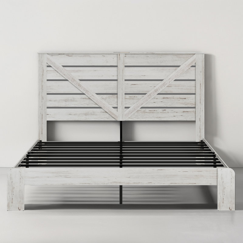 Structure de lit plateforme en bois massif avec tête de lit, capacité de 800 lb, aucun sommier nécessaire, grand rangement sous le lit, assemblage facile