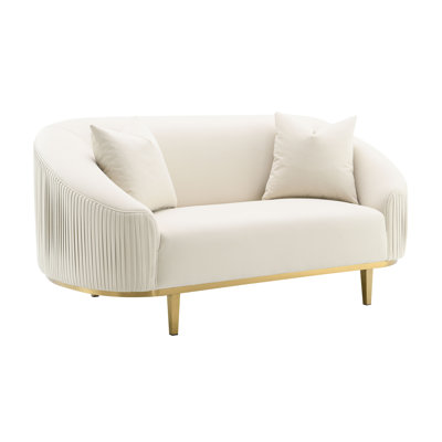Ivory Velvet Loveseat w/2 Pillows