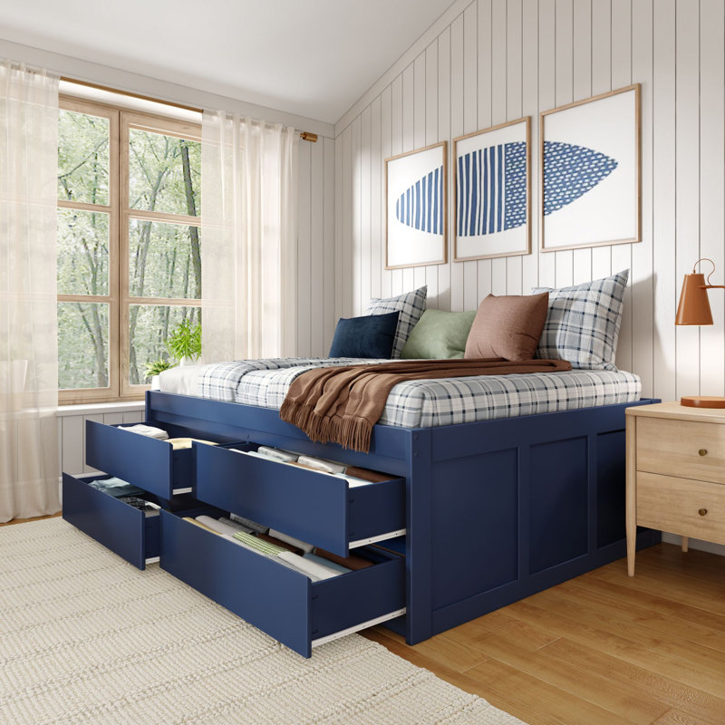 Jack Captain Bed with Storage Drawers, Blue, Full