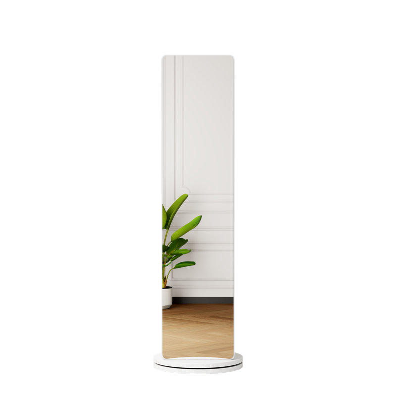 Miroir pleine grandeur pivotant à 360 ° en bois massif avec portemanteau et tablettes de rangement, miroir de plancher autoportant 66 po avec crochets pour chambre à coucher, salon, vestiaire
