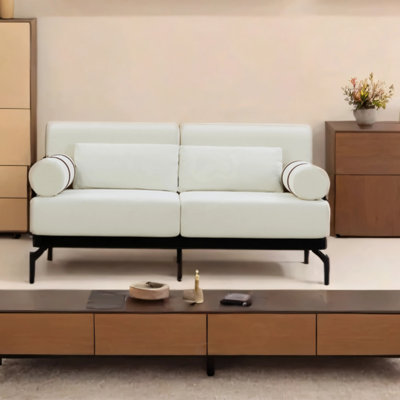 Causeuse contemporaine de 59 pouces avec accoudoirs cylindriques, canapé 2 places avec ports USB flexibles, pour le salon