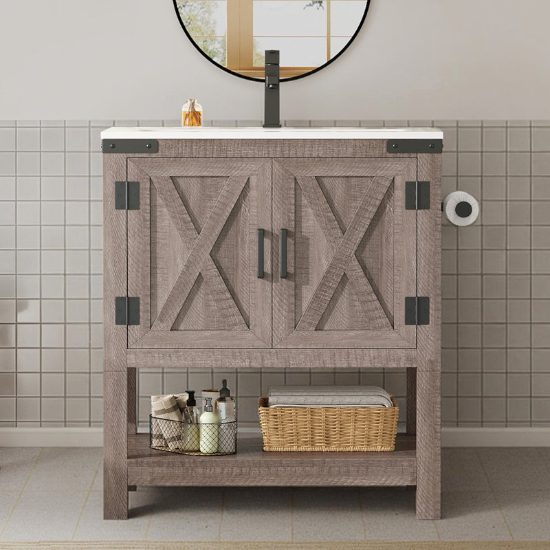 Meuble-lavabo simple avec rangement Chimira, gris rustique, Gris, 24"