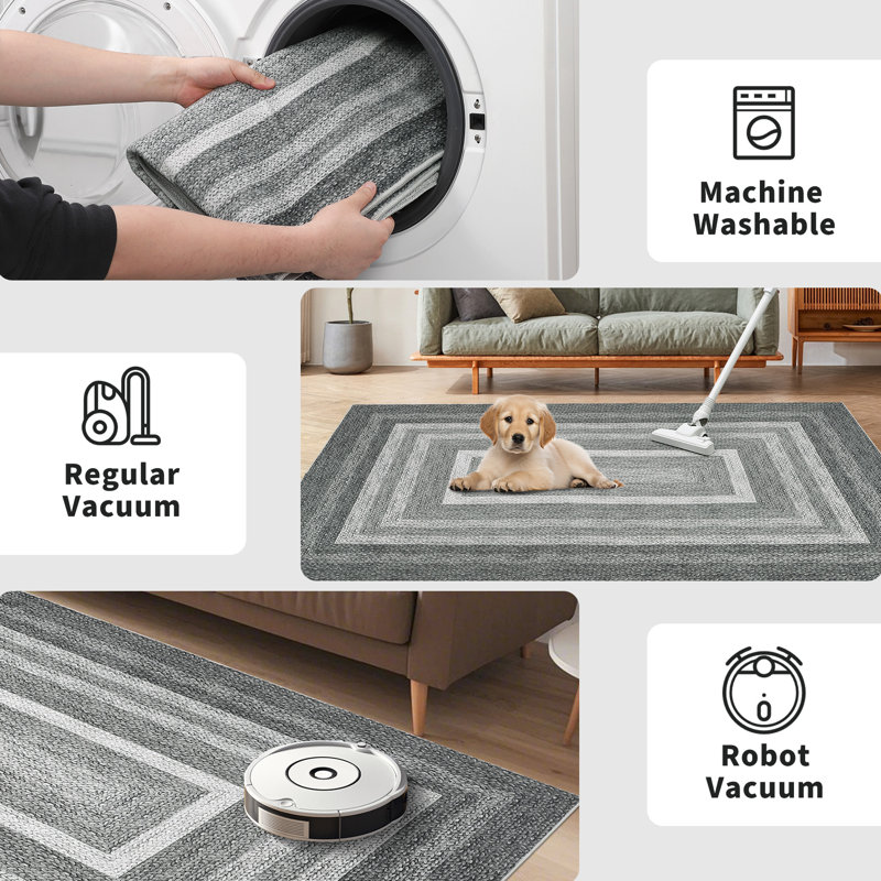 Machine Washable Entryway Rugs Braided Printed Stain Resistant Soft Floor Mat Non-Slip Indoor Farmhouse Throw Carpet for Bathroom