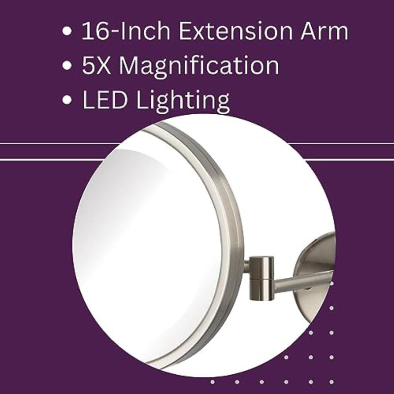 Chong 9.5" Lighted Wall Mount Magnified Makeup Mirror, Direct Wire, Chrome