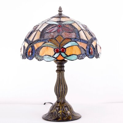 Bedside Tiffany Table Lamp Orange Stained Glass Flower Liaison Luxurious Style Reading Desk Banker Light 18"" Tall Living Bedroom Hotel Victorian Vinta -  Bloomsbury Market, 73C877B69EAB47FC832AB942A3E32390