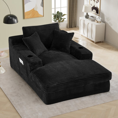 49.6" W Chaise Lounge Sofa Deep Seat Couch With Storage Bags And Cup Holders - No Assembly Required by Mercer41