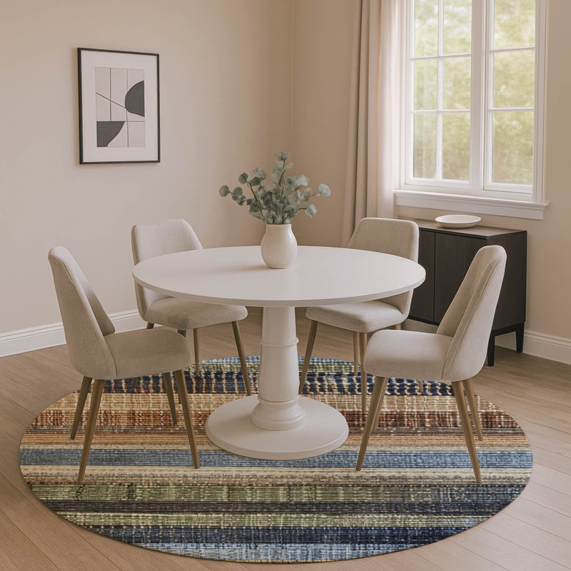 Premium Machine Washable Medena AMF1873 Stripes Rug, Round 8'