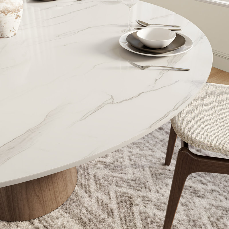 Table de salle à manger Amberly Travertin et dessus en pierre avec base en bois massif - Design moderne pour la maison et le divertissement
