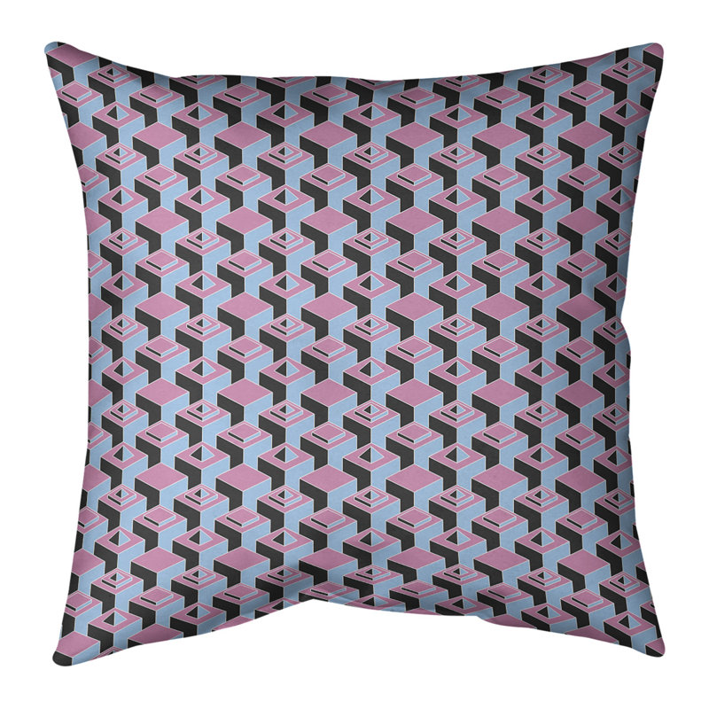 Housse de coussin Skyscrapers, 14 po x 14 po, Petit rose et bleu ciel, Polyester sergé