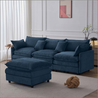 105" Modern L-Shaped Modular Sectional Sofa, Soft Chenille Upholstered 3 Seater Couch with Matching Ottoman for Living Room
