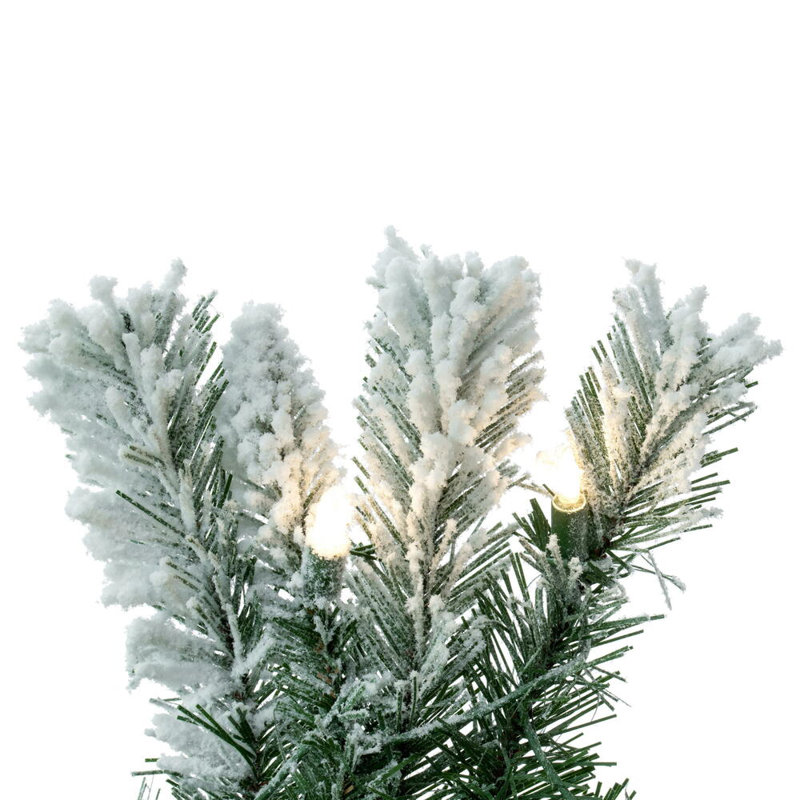 One Allium Way® 36" Flocked Utica Fir Artificial Wreath with 100 Warm White LED Mini Lights, 30" H x 30" W