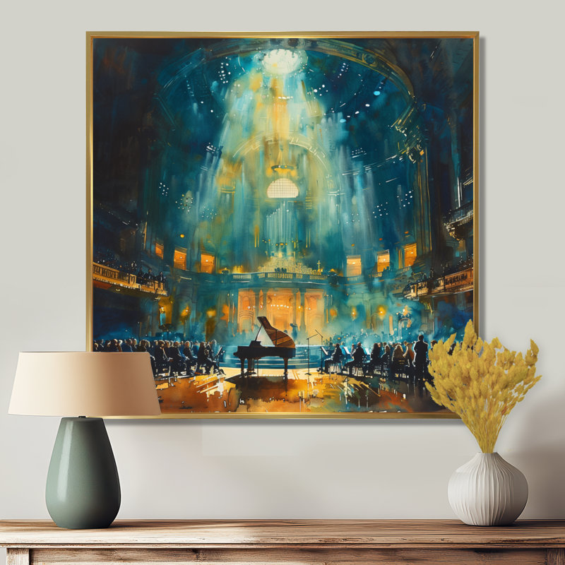 Salle de concert Blue Piano, Cadre flottant doré, H 16 po x l 16 po