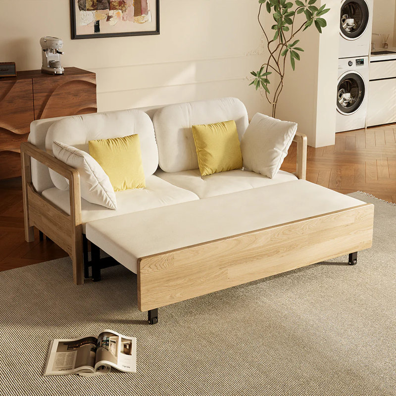 62.5” Sofa Bed With Storage Space Convertible Design Solid Wood Sponge Fabric--Arrtle Furniture