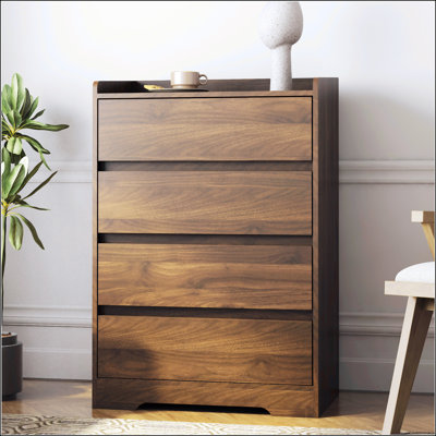 Commode 4 tiroirs, commode sans poignée, 100% imperméable, armoire moderne en bois avec cadre robuste pour diverses pièces