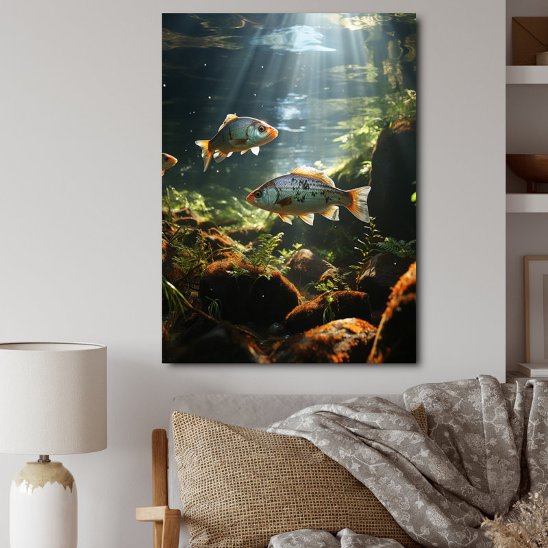 «Hiromu Fishing Rustic River I» sur toile, H 32 po x l 16 po x P 1 po, Toile tendue